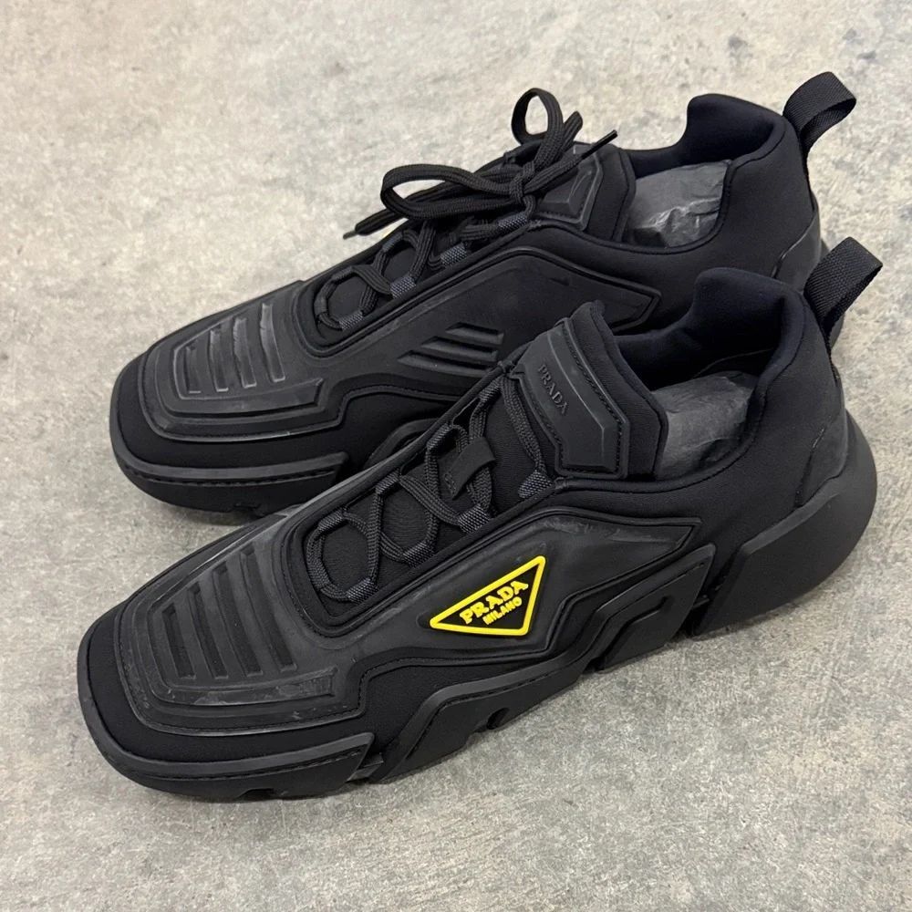Prada Black Men's Sneakers with Yellow Logo Accent
